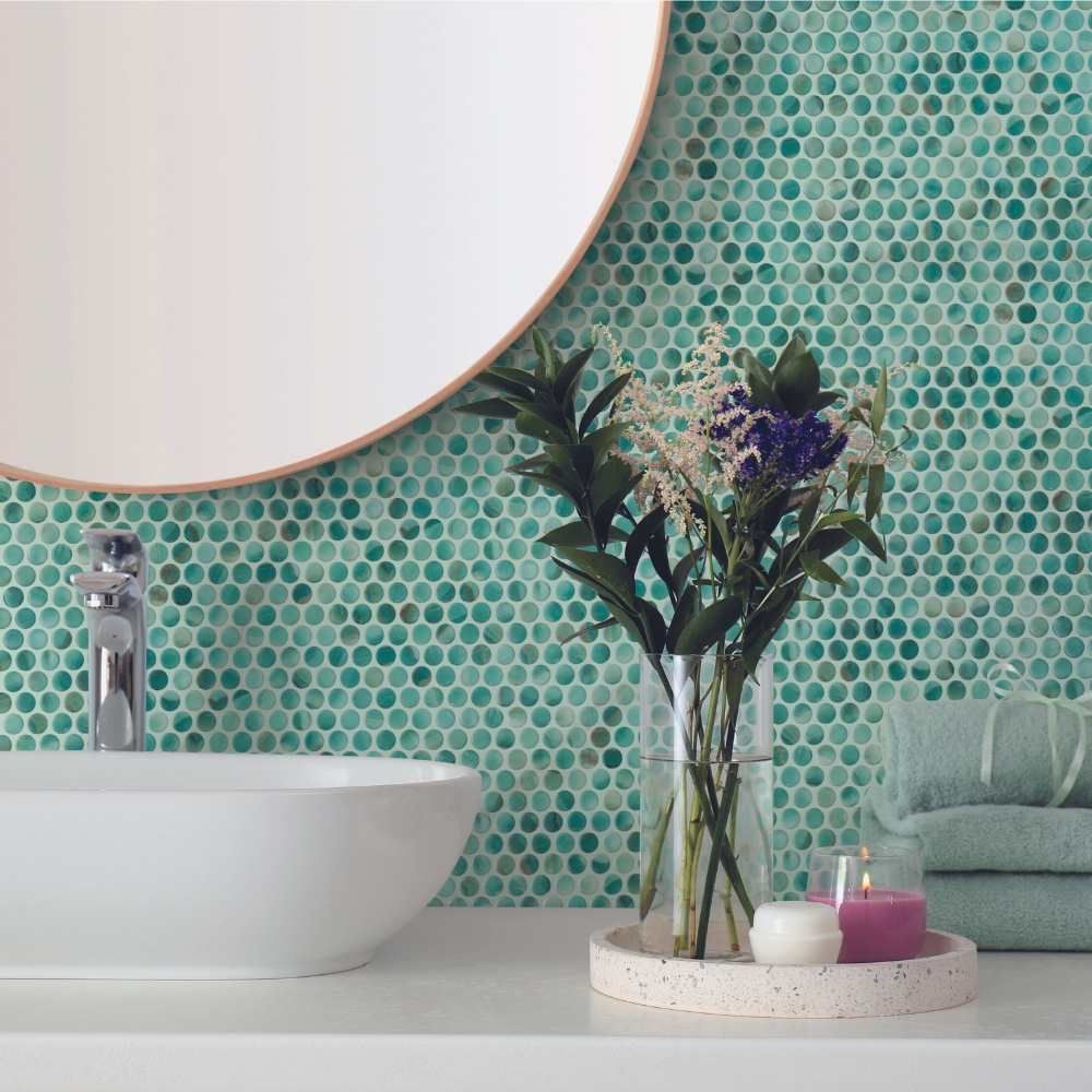 Timeless Penny 12"x12" Kena Recycled Glass Shiny Mosaic