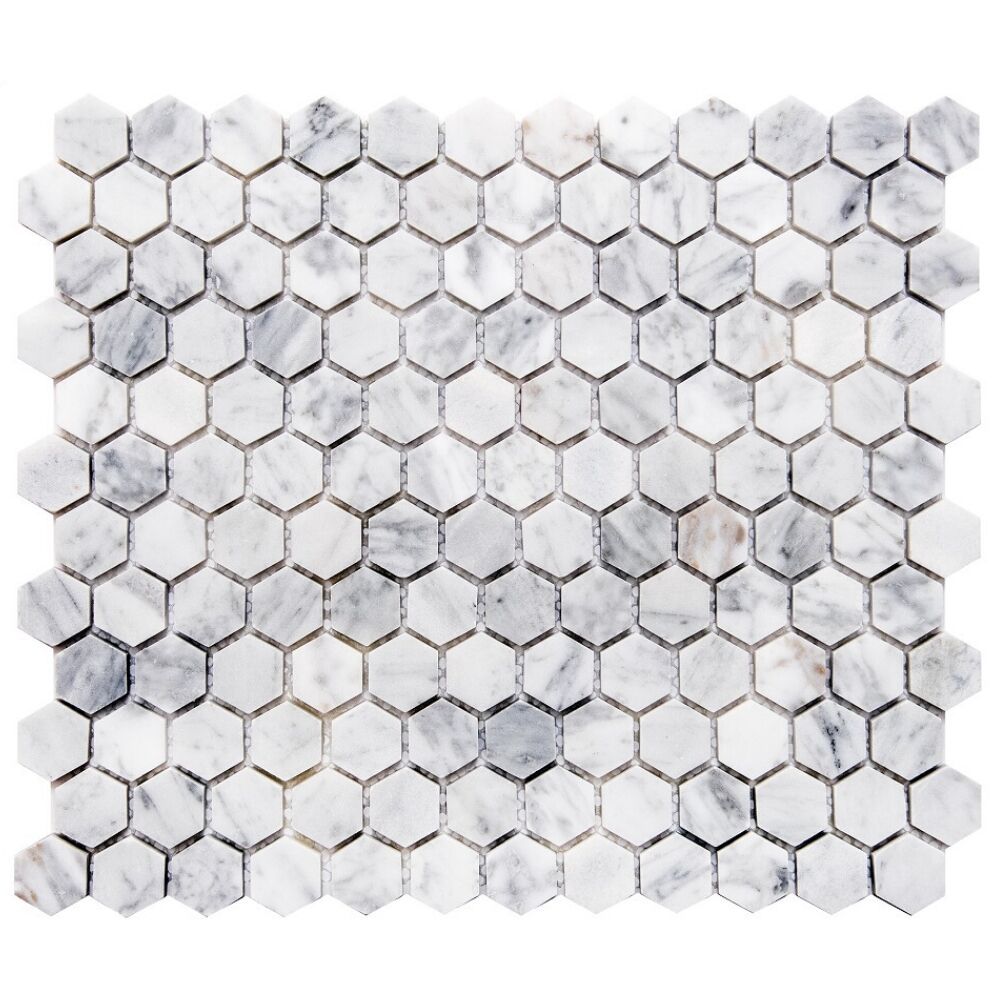 Hexagon 1"x1" Carrara Marble Polished Mosaic