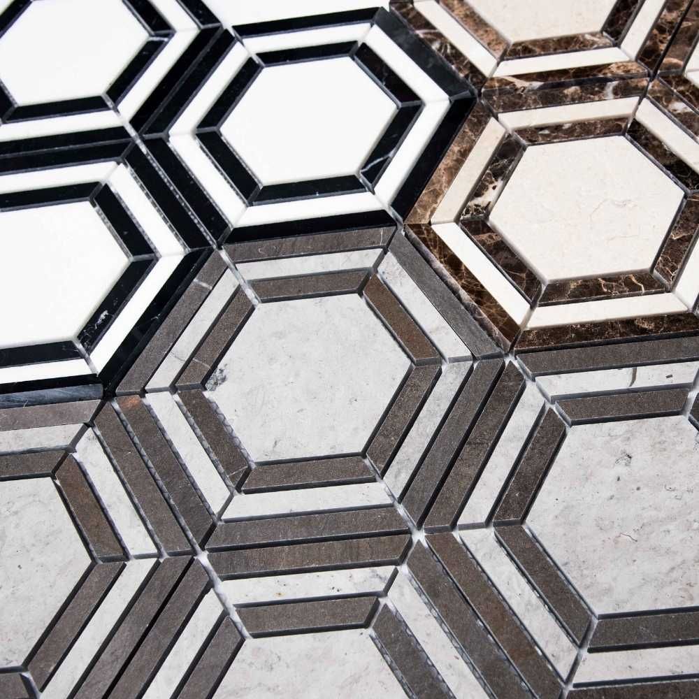 Large Hex 6"x6" Thala Grey And Foussana Marble Polished Mosaic
