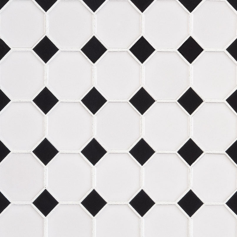 White and Black Glossy Octagon 6mm