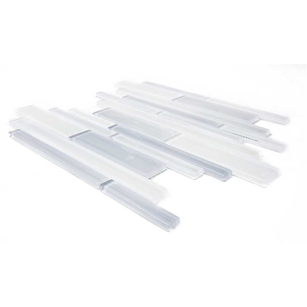 Brushed Brick White Glass Glossy Mosaic