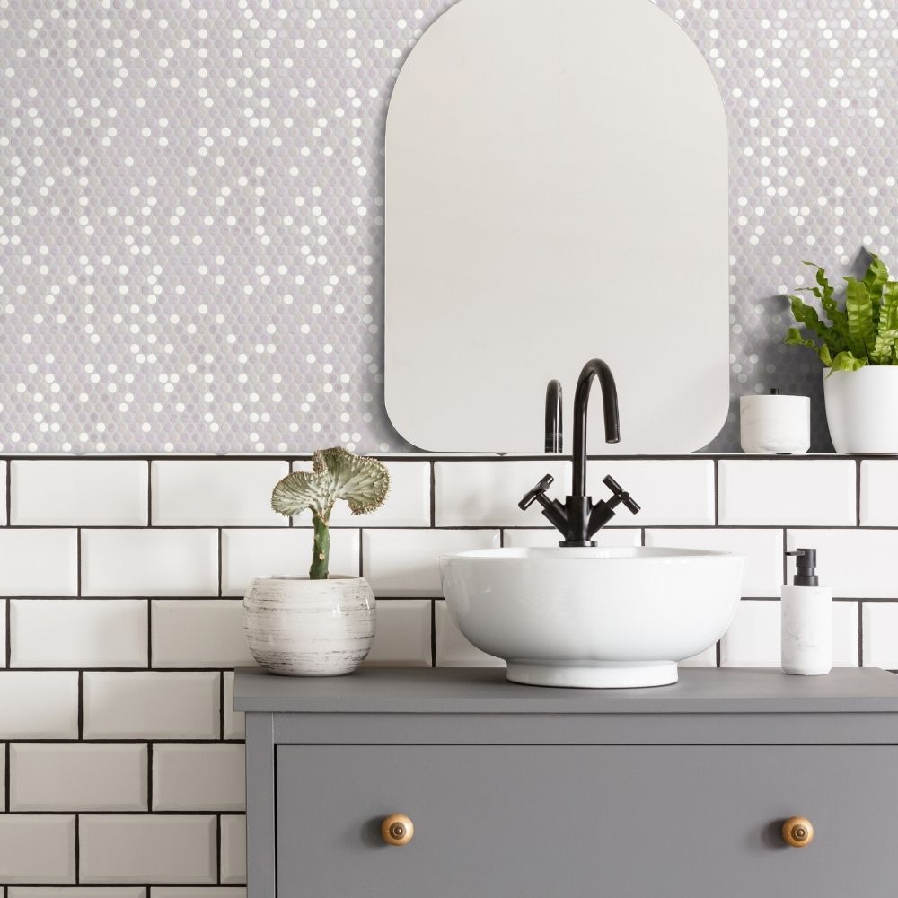 Timeless Penny 12"x12" Cinza Recycled Glass Shiny Mosaic