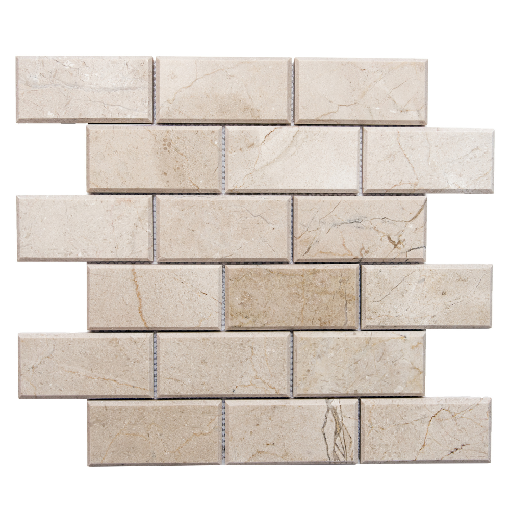 Beveled 2"x4" Crema Marfil Marble Polished Mosaic