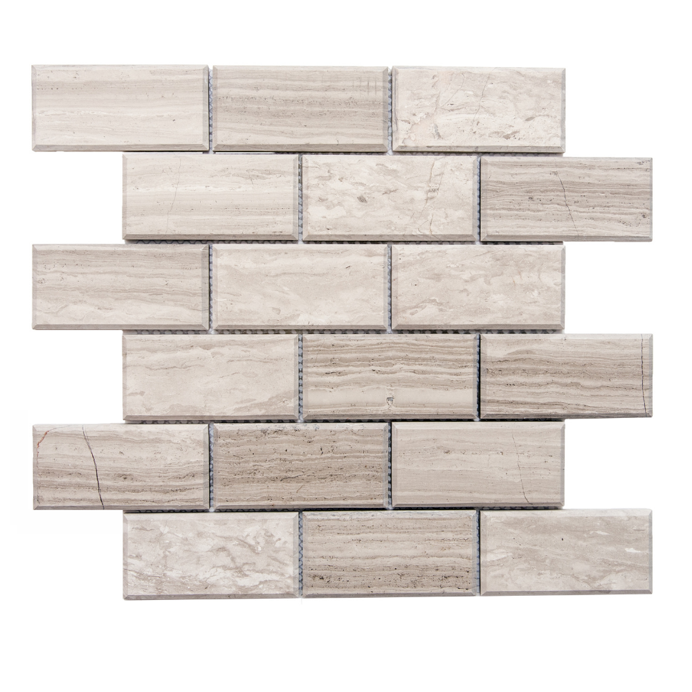 Beveled 2"x4" Wooden White Marble Polished Mosaic