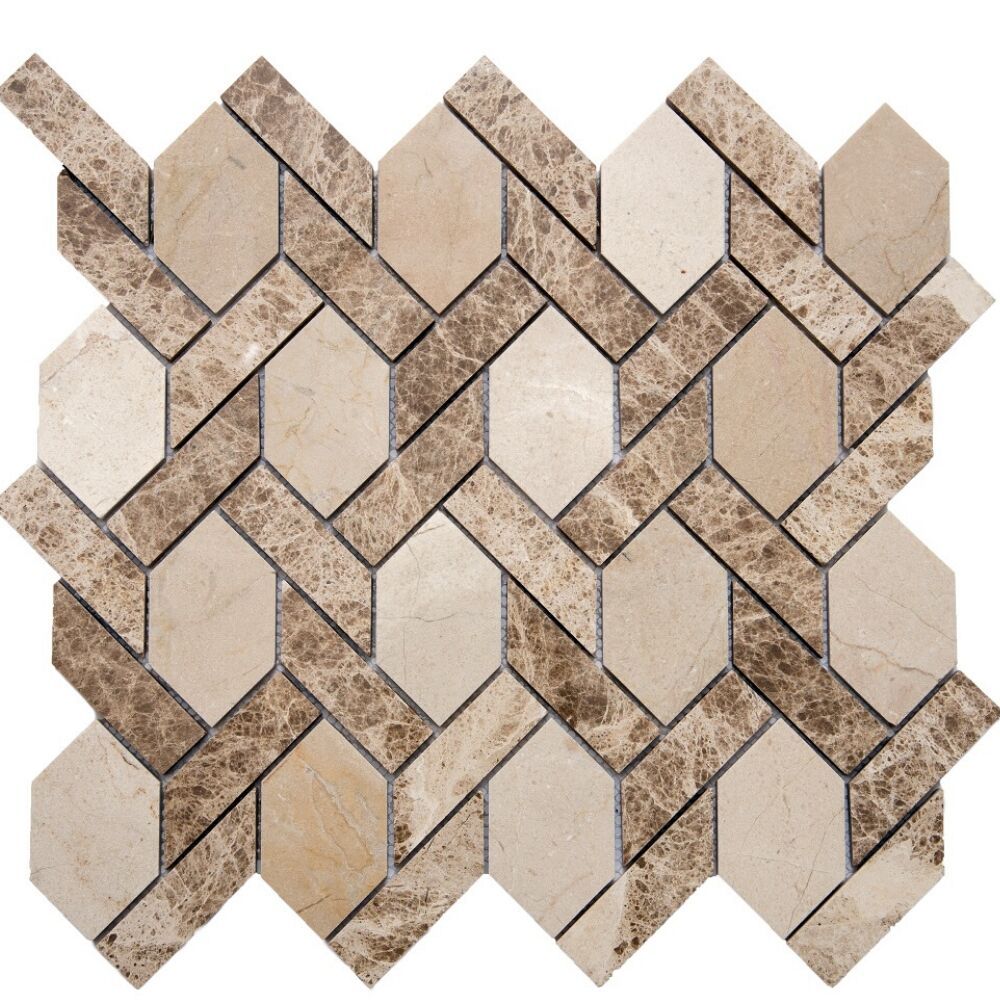 Ladder Hex 12"x12" Crema And Light Emperador Marble Polished Mosaic