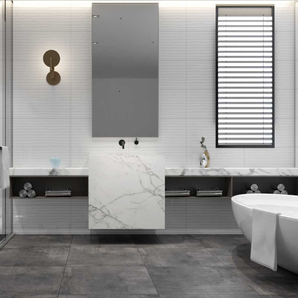 Ares 12"x24" White Ceramic Glossy Relief Tile