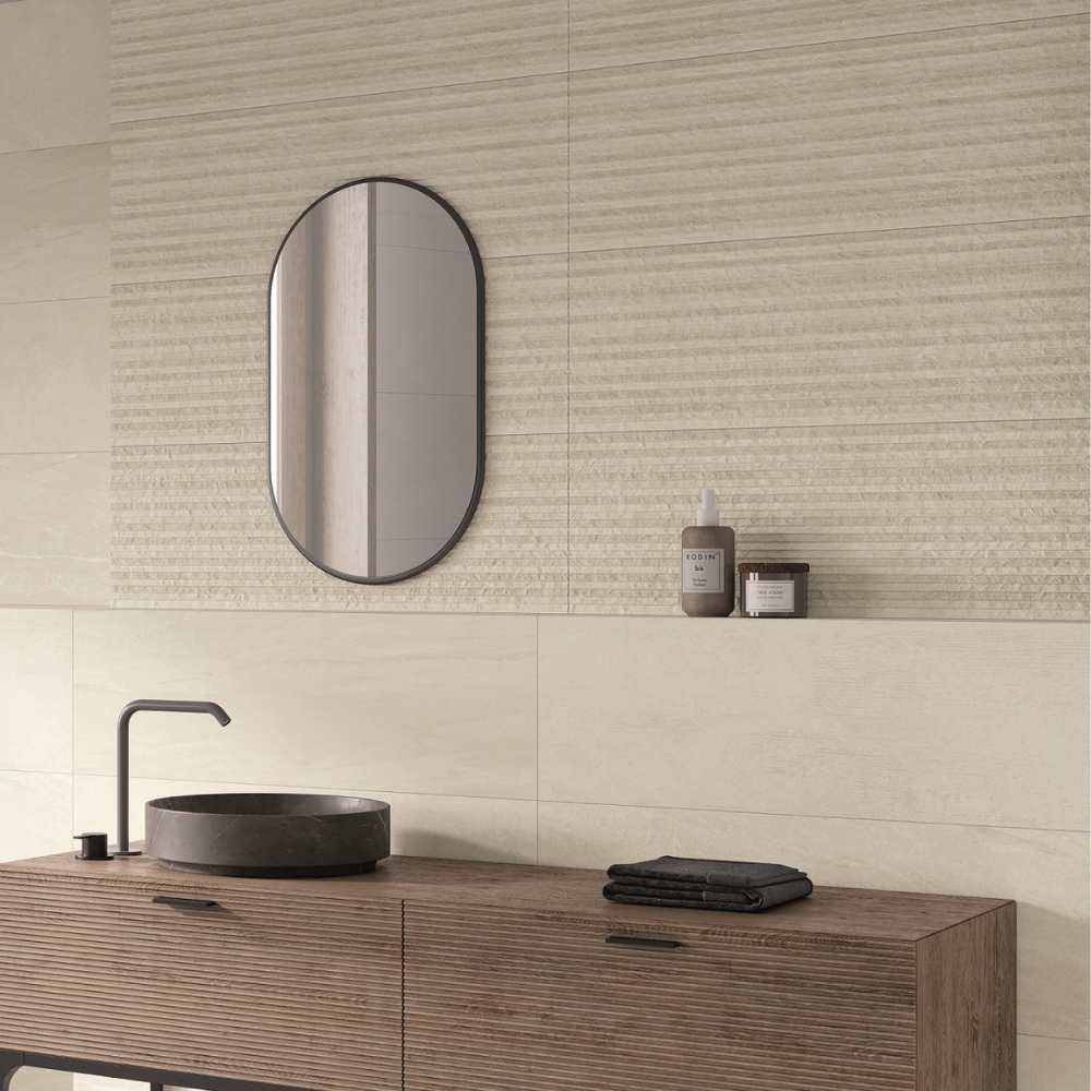 Materia 12"x40" Blanco Relief Ceramic Matte Tile