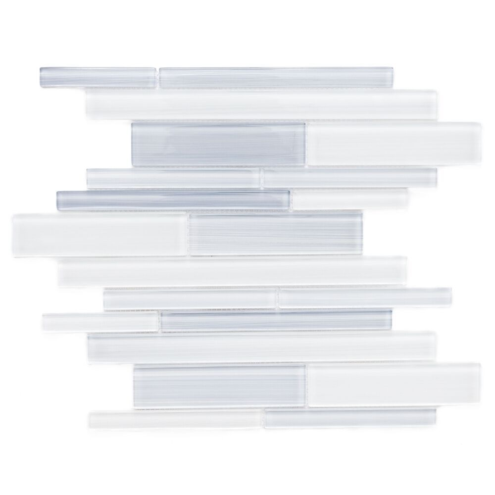 Brushed Brick White Glass Glossy Mosaic